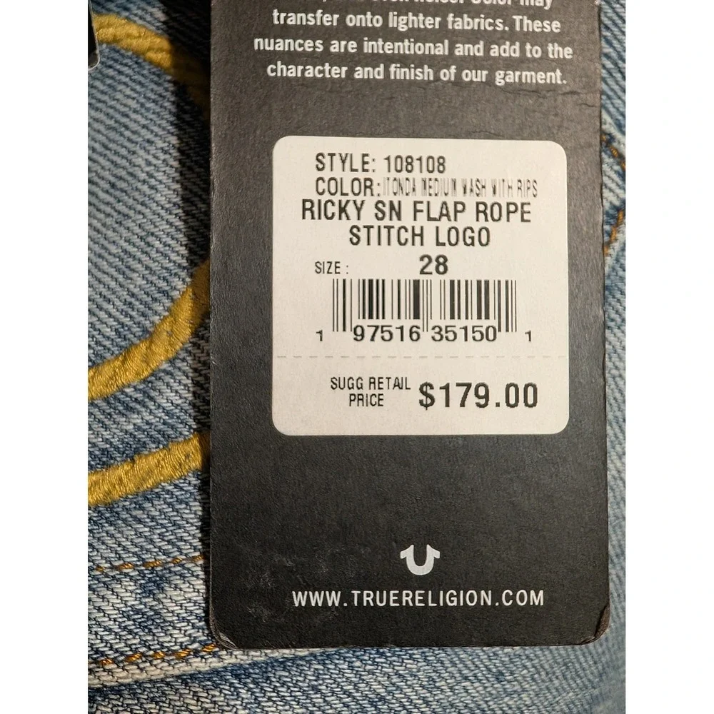 True Religion Ricky Relaxed Straight Denim Shorts 28 Medium Wash Rope Stitch NWT